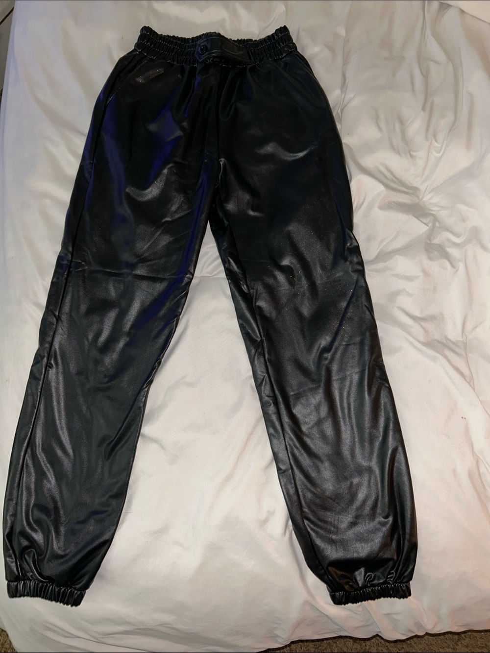 Black Faux Leather Joggers